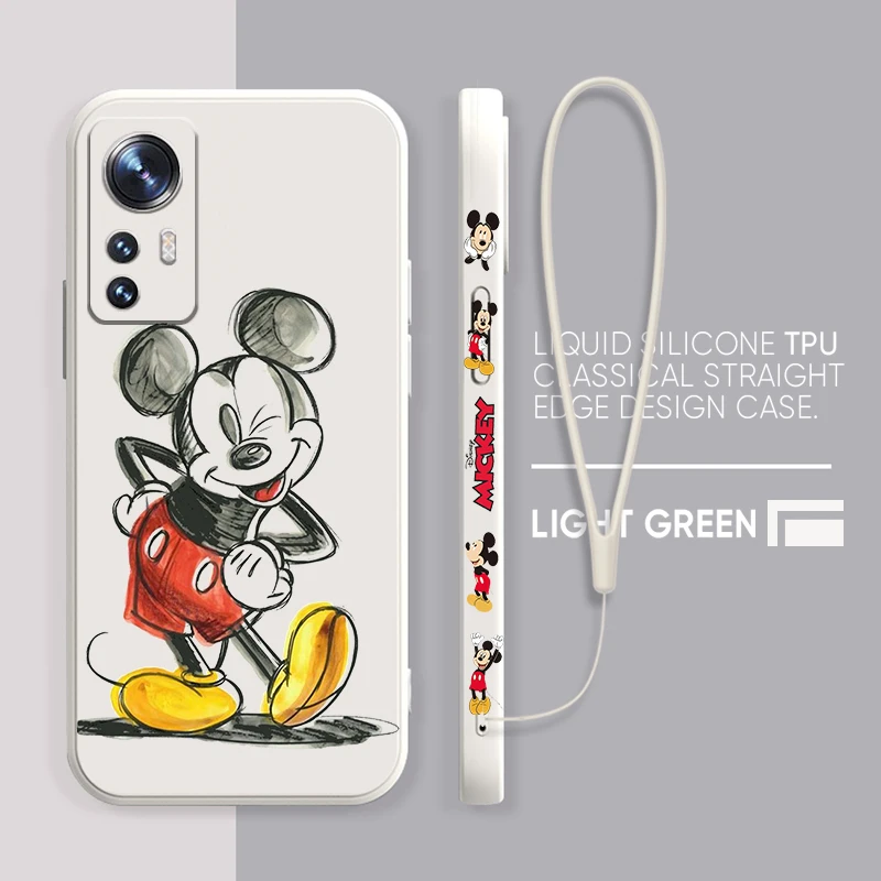 

Couple Cute Mickey Cartoon Phone Case For Xiaomi Mi 13 12 11 11T 10 10T 9 9SE Lite Pro Ultra Liquid Left Rope Candy Cover Fundas