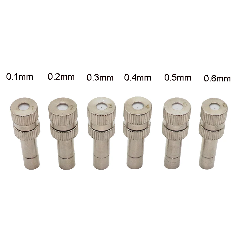 6mm Low Pressure Fine Atomization Nozzles 0.15~0.8mm Brass Misting Sprayers Irrigation Disinfection Cooling Fog Nozzles 2