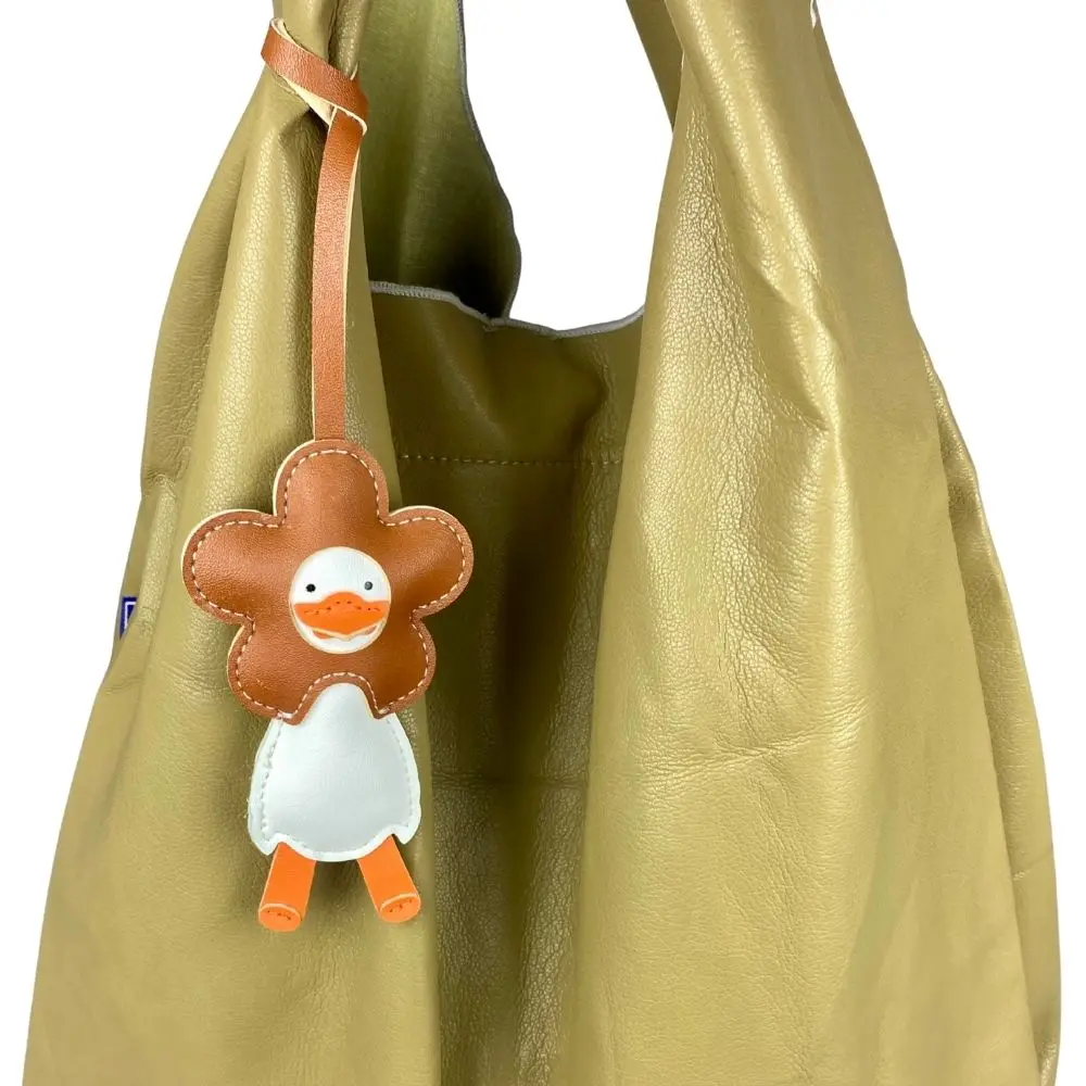 Charming Leather Flower Duck Keychain - Handmade Bag Accessory & Gift