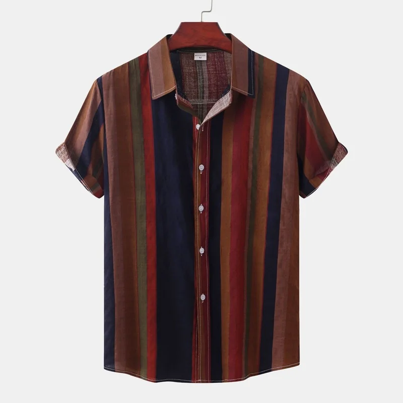 Men Clothing Summer Men's Printed Short Sleeve Shirts Casual Vintage Lapel Buttons Camisas Para Hombre casual short sleeved shirt short sleeved shirt