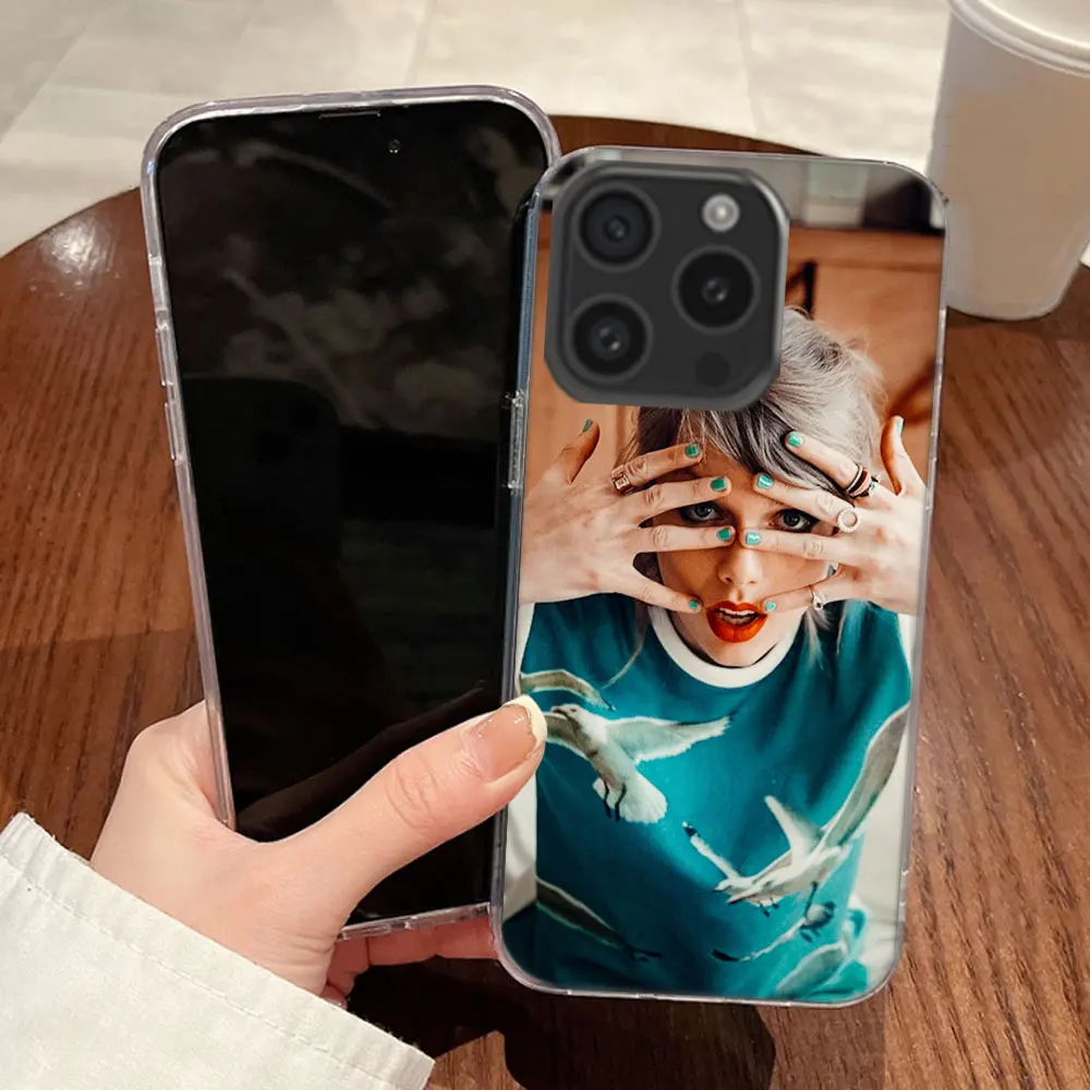 thumbnail image 1 of Funda transparente para teléfono Singer T-Taylors S-Swifts para Aplee iPhone 12 13 Mini 14+ 15 Plus 16 Pro Max Funda 11 Pro X XS Max Coque Hard P, 1 of 5