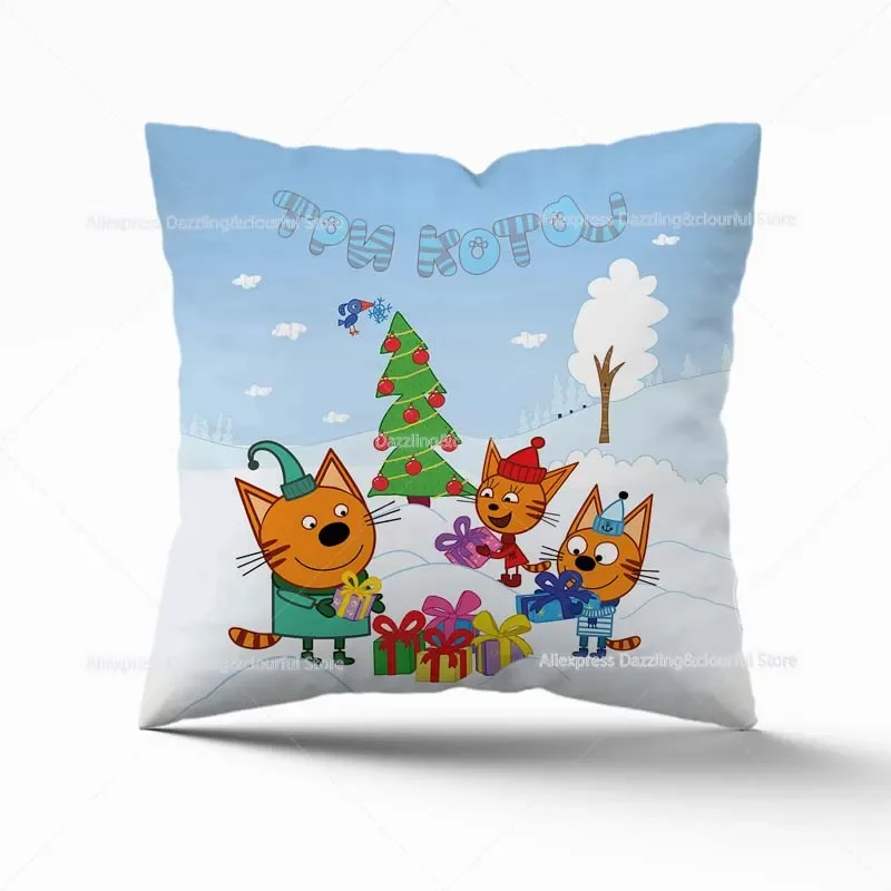 TpnkoTa Three Kittens Pillowcover My Family Three Happy Cats Pillow Case Kids Decorative Sofa Cushion Cover No Pillow 45cm 2