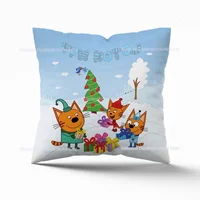TpnkoTa Three Kittens Pillowcover My Family Three Happy Cats Pillow Case Kids Decorative Sofa Cushion Cover No Pillow 45cm 2
