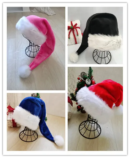 Christmas Beanie Hat Pink/Blue/Black Plush Hat Adult White Fur Hat Party Christmas 75cm Plush Home Party Decor For Kids