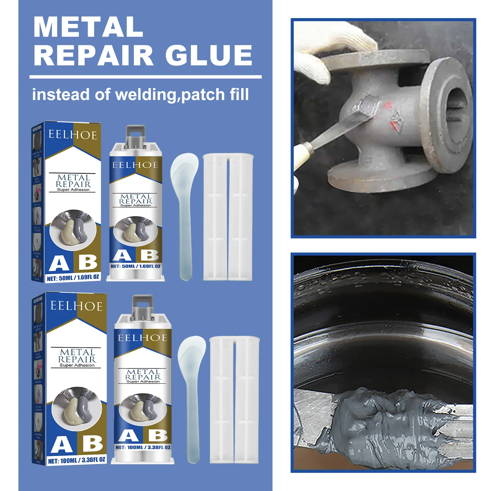 

Metal AB Casting Glue for Filling Cracks Cracks Plugging and Quick Drying High Temperature Resistant Welding Metal Repair Agent