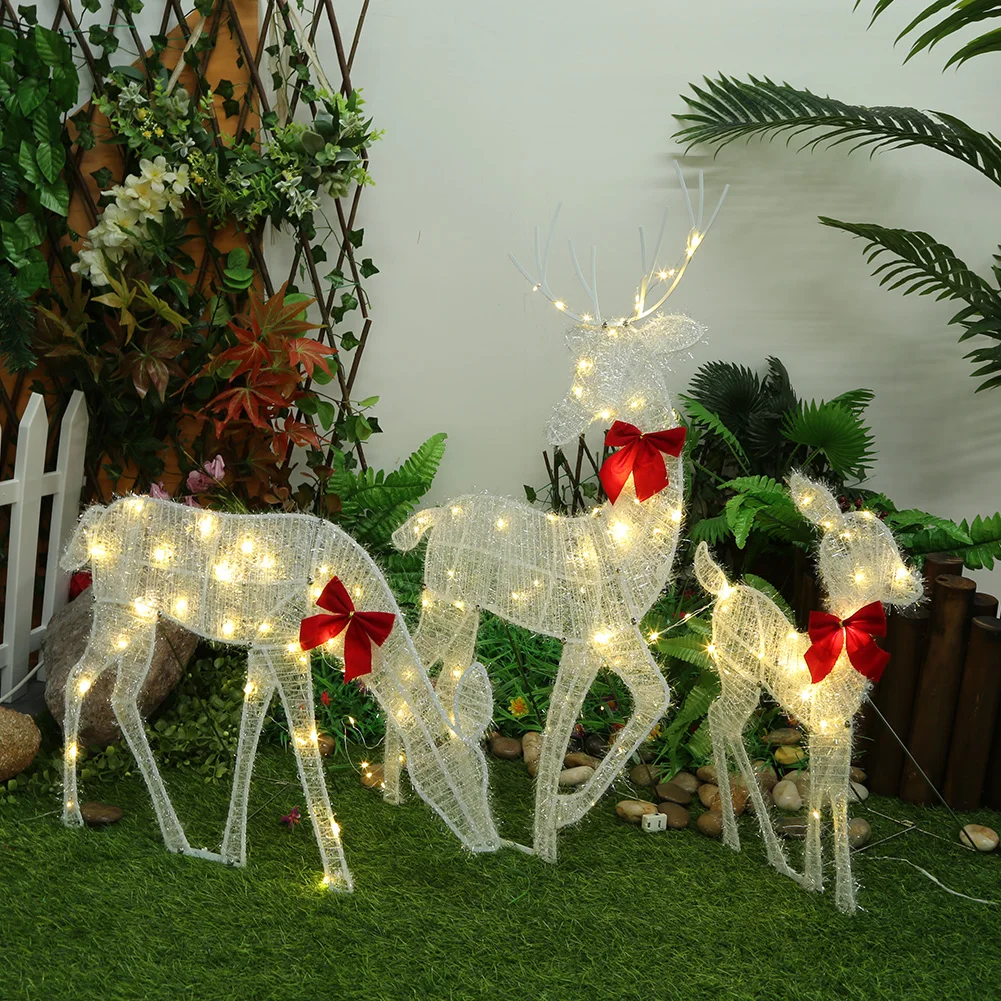 

Family Lighted Deer Christmas Decor 5PCS LED String Lamp with Red Bowknot LED Light Bucks 2D Deer Christmas Decor Light Up Bucks