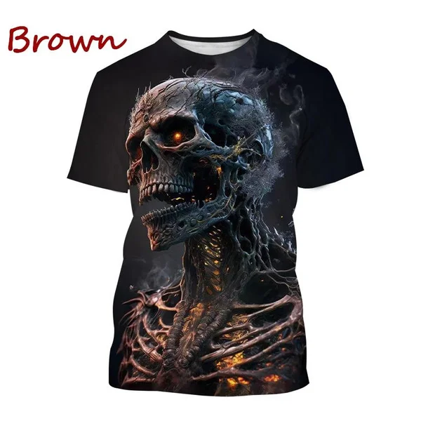 

2023 Hot sale new skull 3D printing T-shirt horror skeleton round neck short sleeve fashion casual unisex top