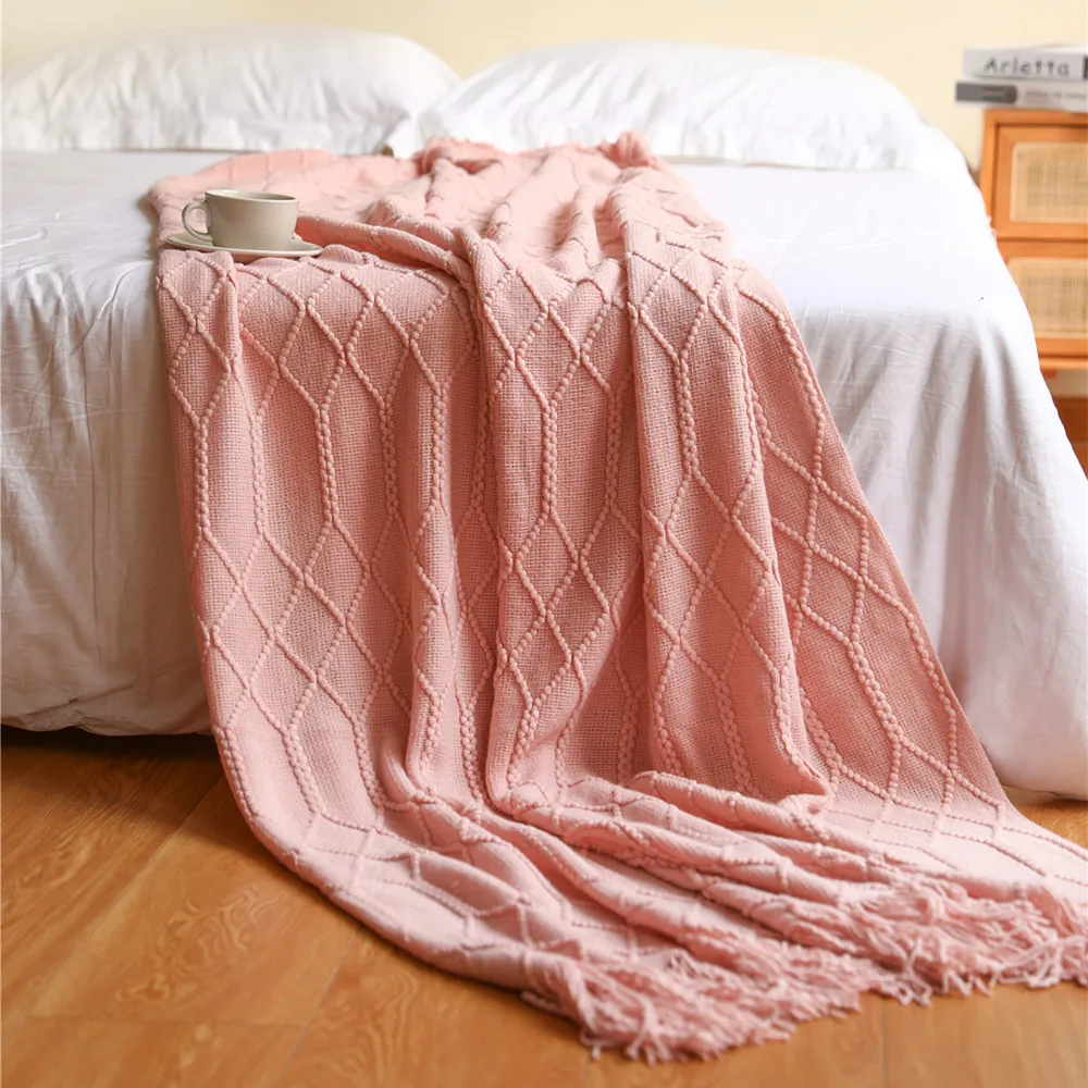 

Inyahome Acrylic Bed Throw Blanket Cozy Lightweight Knitted Blankets for Sofa Decor Couch & Travel Farmhouse Home Sofa Decor