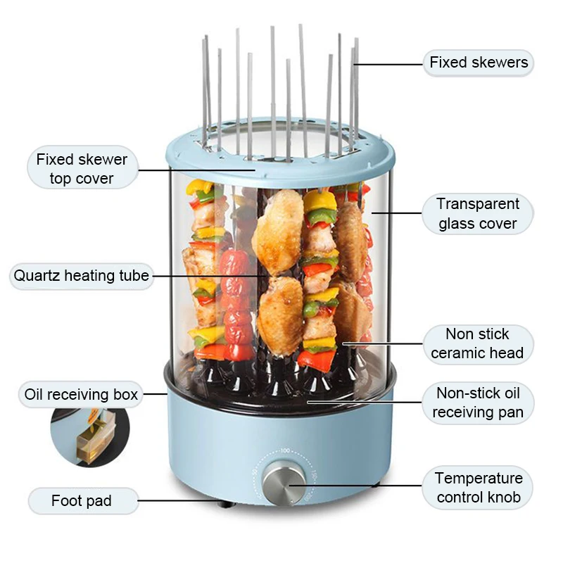 Electric Oven Automatic Rotary Skewer Smokeless Barbecue Grill Cup BBQ Kebab Machine Rotisserie Roast Domestic Heating Stove EU 5