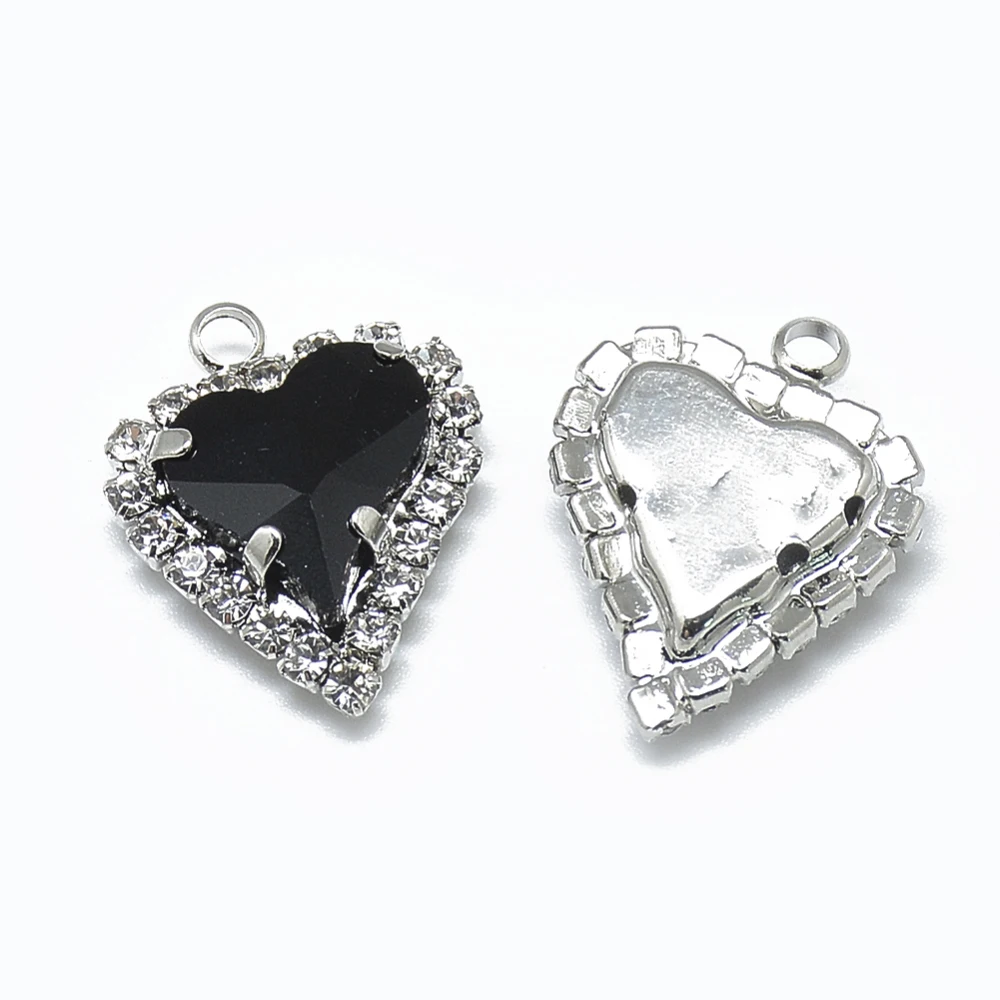 20Pcs Glass Rhinestone Heart Pendants For Jewelry Making Diy Bracelet Necklace Decor Accessories,21X16.5X6Mm, Hole: 2Mm
