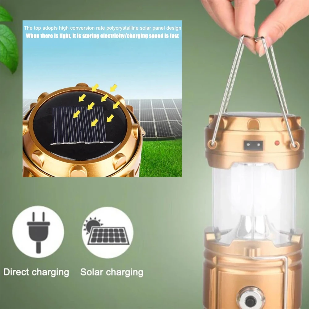 Portable Lantern Camping Lamp Light USB Rechargeable Solar LED Flashlight Waterproof Torch For Outdoor Fishing Hiking Survival