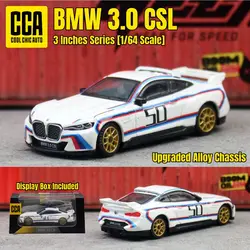 Premium 1/64 BMW 3.0 CSL Super Sport Racing Diecast Toy Car with Display Box - Free - Wheeling Miniature Collectible Gift (WHITE)