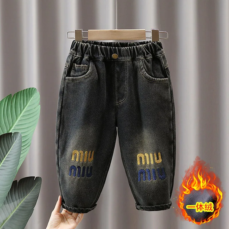 

Children's Winter Jeans Kids Plus Velvet Thickening Pants Boys Warm Casual Denim Trousers Christmas Gifts for Boys Aged 2-10Year