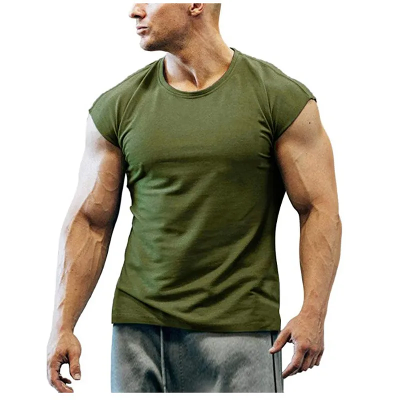 Summer New T-shirt Bodybuilding Muscle Tank Men's O-neck Solid Color Casual Sports Sleeveless Shirt Male Workout Fitness Tops