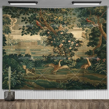Tapisserie murale suspendue française Vintage, verdure avec Château et tapisserie de jardin, décor de pièce esthétique, tapisserie imprimée d'arrière-plan 1
