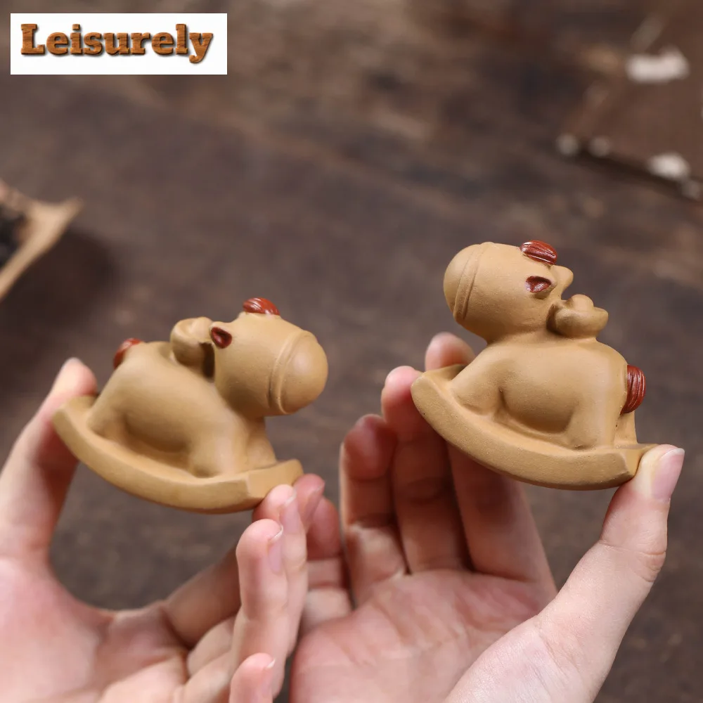 Yixing Purple Clay Wealth Zodiac Rocking Horse Tea Pet Boutique Fish Tank Landscaping Tea Figurine Play Toys Tea Statue Ornament