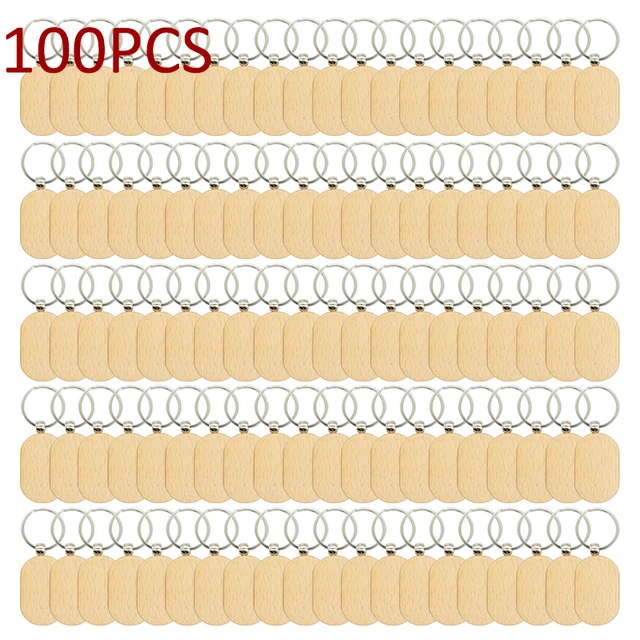 Blank Rectangle Shaped Wooden Keychain Set Of 120 Unfinished Wood