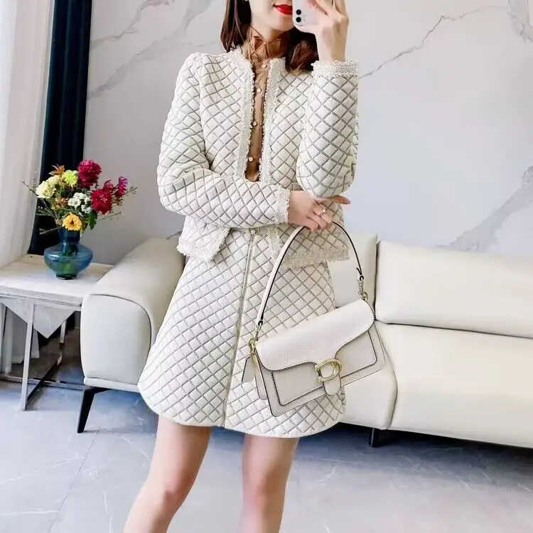 

Spring New Women High Waist Zipper Mini Skirt Elegant Ladies All-Match Tweed Plaid A-Line Short Jupes