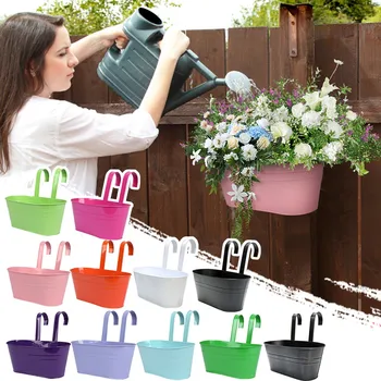 Home Oval Metal Plant Flower Pot Fence Balcony Garden Hanging Planter Pots Solid Colored Sturdy Plastic Hanging Flower Pot 1