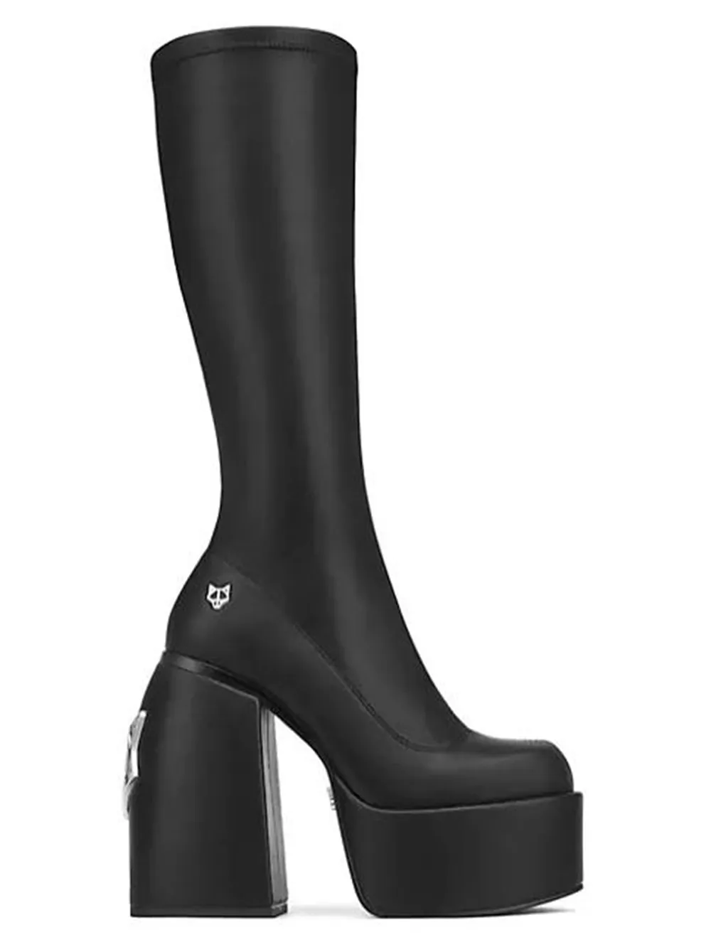 Wolfe Spice-Botas hasta la rodilla para mujer, zapatos elásticos con plataforma y logotipo, color negro, 9992308301403