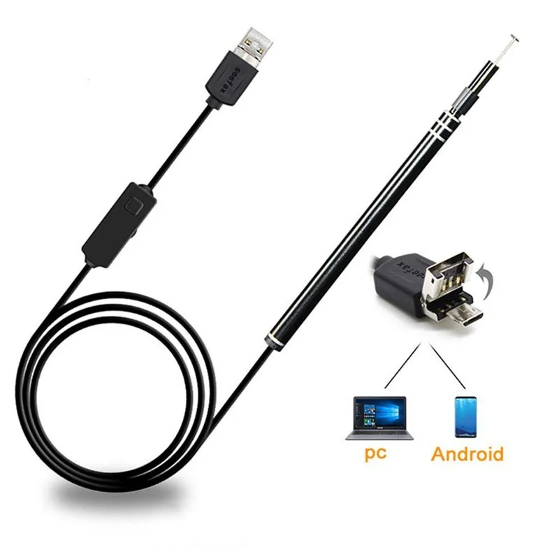 

USB Ear Cleaning Endoscope 2 In1 USB HD Visual Ear Spoon 5.5mm Mini Camera Android PC Ear Wax Pick Otoscope Borescope Tool