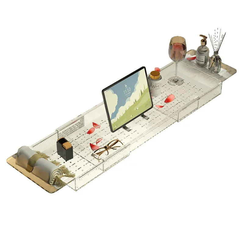 Bathtub Storage Rack Nordic Acrylic Bath Hub Trays 56-68cm Length Transparent Bathroom Storage Shelf Thickening Organization Racks Tub Shelf