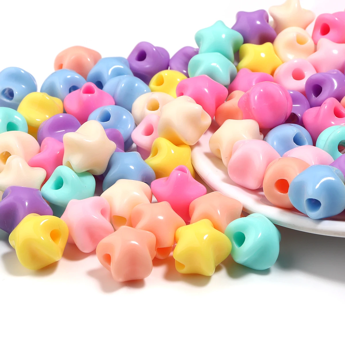 50pcs 아크릴 혼합 색상 대형 구멍 비즈 별 모양의 스페이서 비즈 장식 만들기 DIY 수제 액세서리