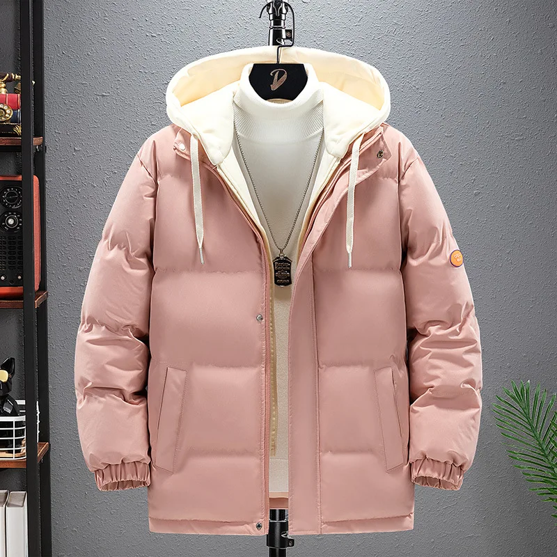 Winter Men's Fake Two Pieces Cotton Jacket Oversized Loose Thickened Down Cotton Jacket Solid Color Versatile Casual Warm Coat