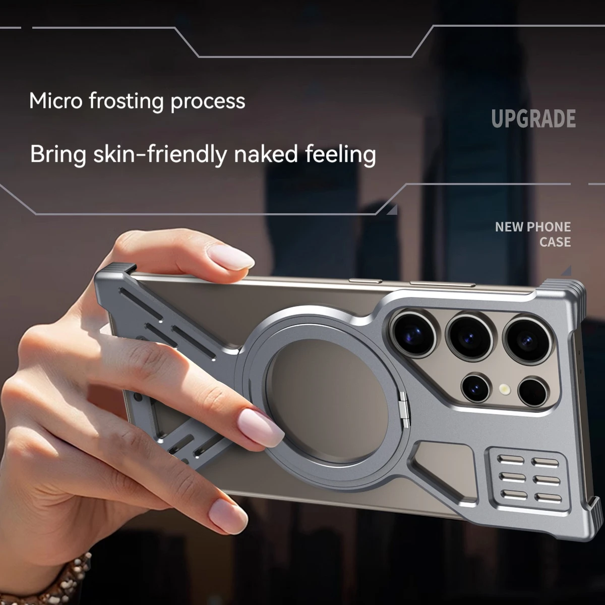 Enhanced Metal Phone Case with Heat Dissipation, Rotating Bracket, and Magnetic Suction Frameless Back Cover