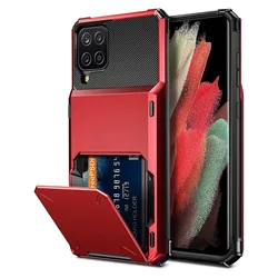 Premium Wallet Flip Case with 5 - Card Slot and Hidden Cover - Galaxy A7 2018 A750 (Red)