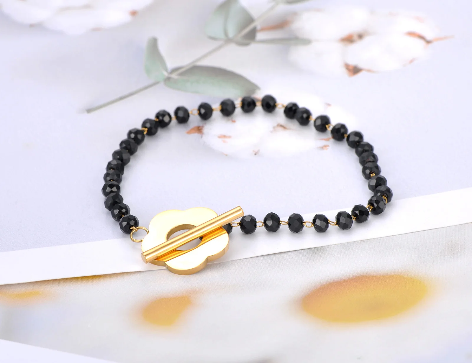 Lokaer Mode Schwarz CZ Kristall Charme Halsketten Für Frauen Edelstahl Weiße Perle Link Kette Böhmischen Strand Halskette N22083_voghion.com