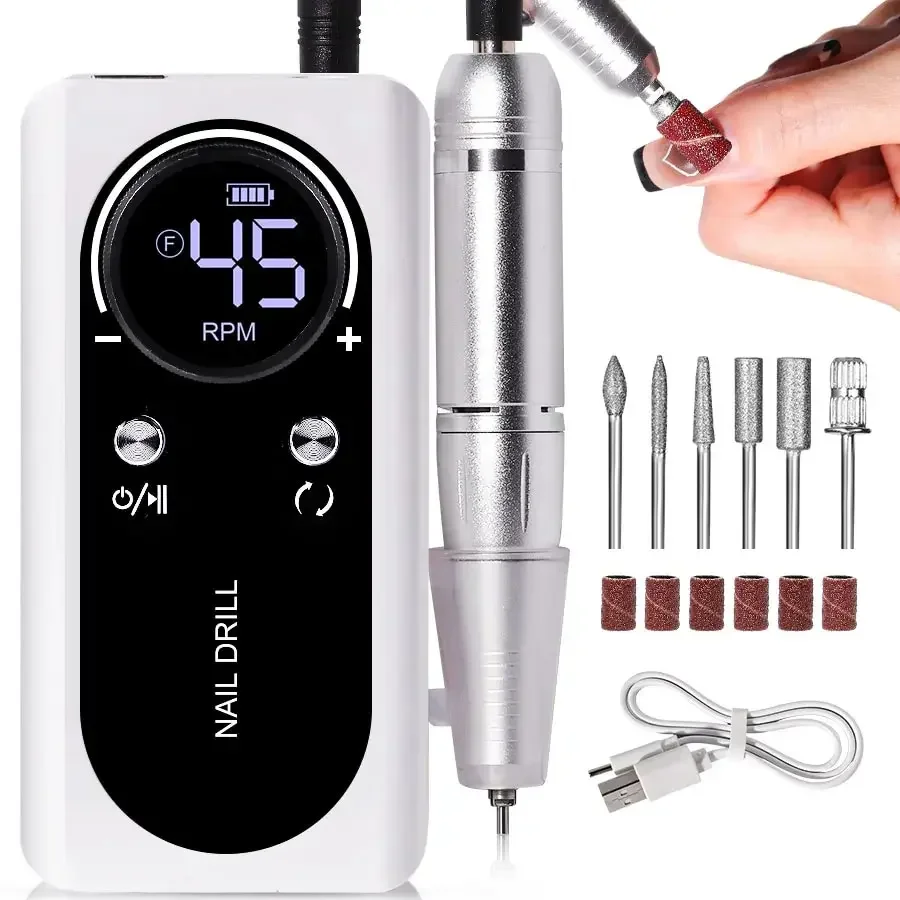 NEW Professional 45000RPM Electric Portable Nail Drill Machine Rechargeable Low Noise Nail Sander File for Manicure Salon Tool 2