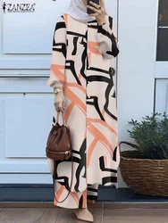 ZANZEA Bohemian Floral Printed Muslim Suit Long Sleeve Blouse Wide Leg Pants 2PCS Woman Vintage Party Matching Sets Tracksuits