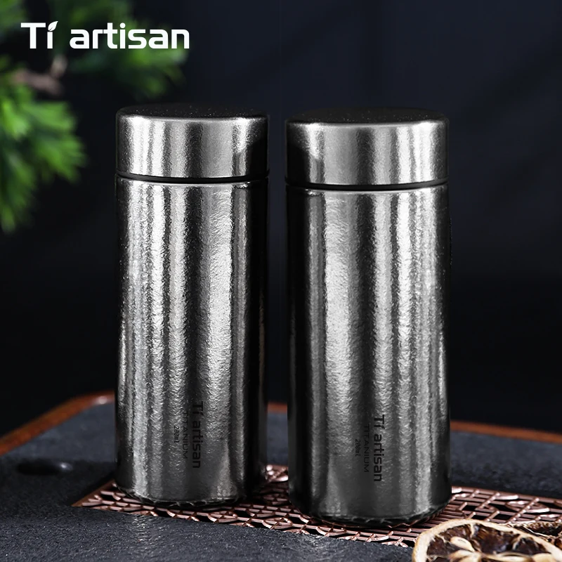 티아티산 200ml 티타늄 이중벽 보온병 야외 캠핑용 보냉 물병 휴대용 포켓 진공..
