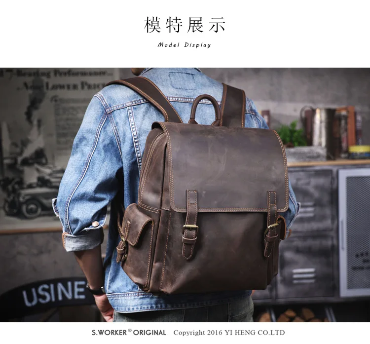 PNDME Vintage Crazy Horse Rindsleder Herren-Rucksäcke mit großem Fassungsvermögen Outdoor-Reisen lässig Luxus handgefertigter Rucksack aus echtem Leder – Detail 3