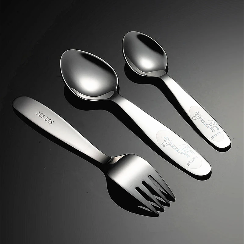 304 Stainless Steel Cute Cutlery Set for Children with Giraffe Pattern Spoon Fork Knife Teaspoon Dinnerware Dishwasher Safe