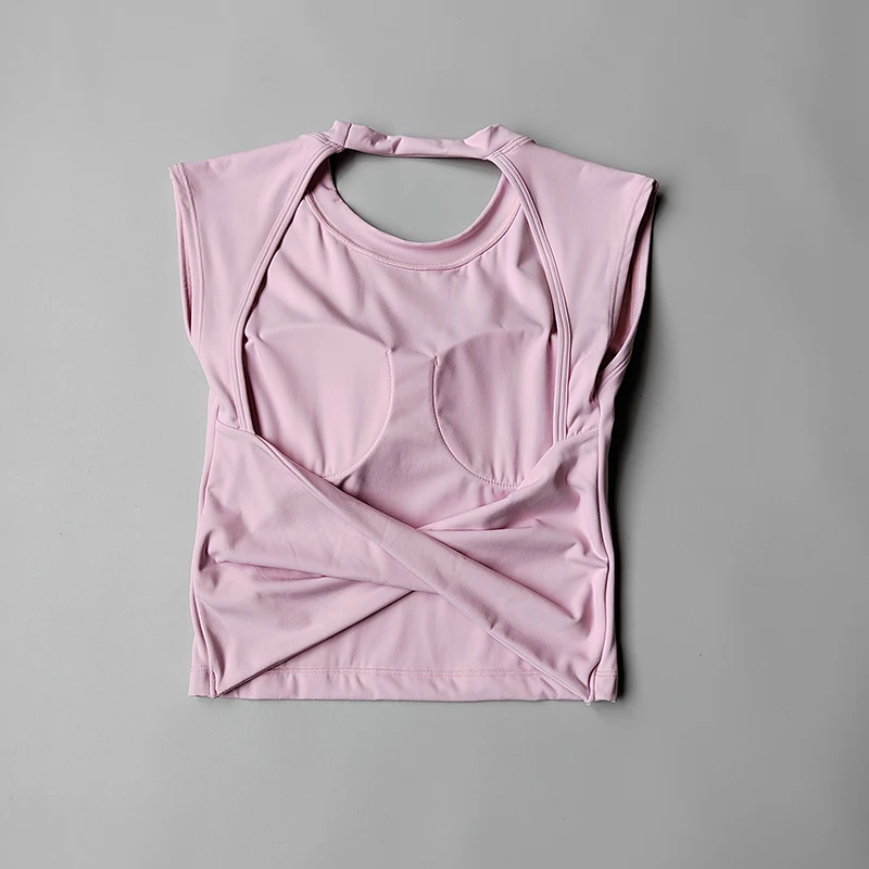 Women's Yoga T-Shirt – Breathable Backless Sports Shirt With Breast Support Tee