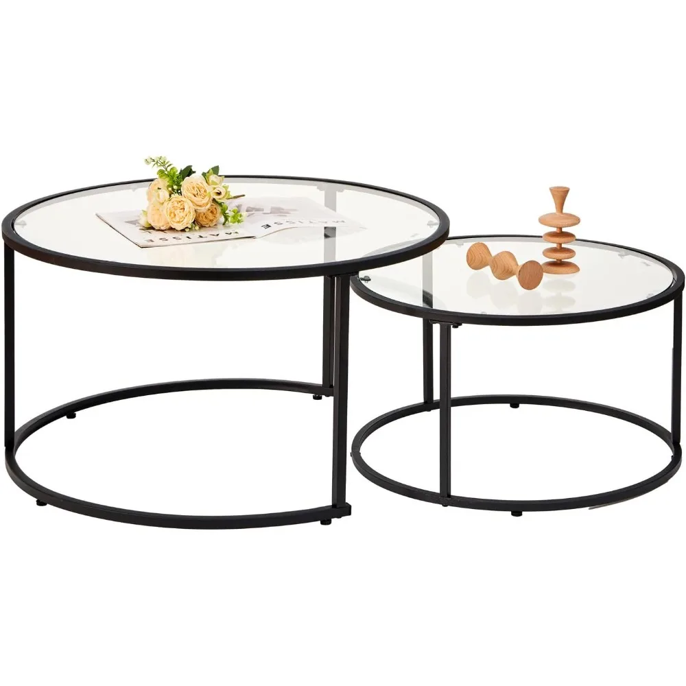 

Hubhalsun Nesting Coffee Glass Tables Set of 2, Large Size(31.5'') Round Nested Coffee Table for Living Room, Modern End
