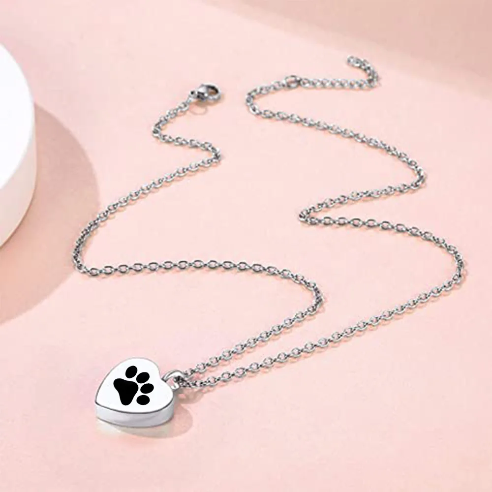 Urn Necklace for Ashes with Paw Prints Heart Cremation Jewelry for Dog Ashes -"You were my favourite Hello and my hardest Goodby
