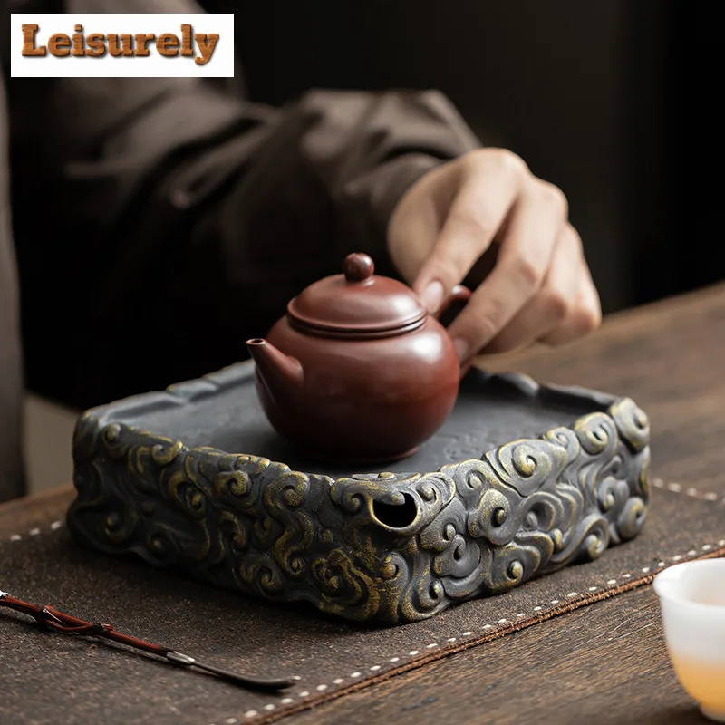 Old Rock Mud Auspicious Cloud Square Pot Bearing Holder Gaiwan Support Water Storage Dry Soaking Table Tea Tray Teaset Ornaments