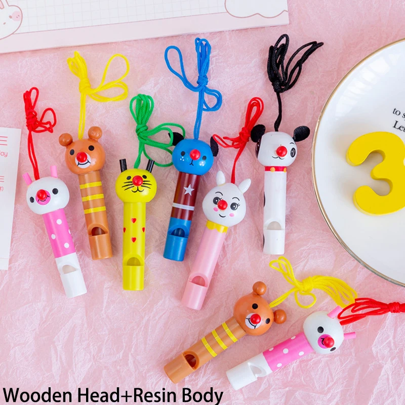 20Pc Mini Multicolor Wooden Head Animal Whistles Kids Birthday Party Favors Baby Shower Noice