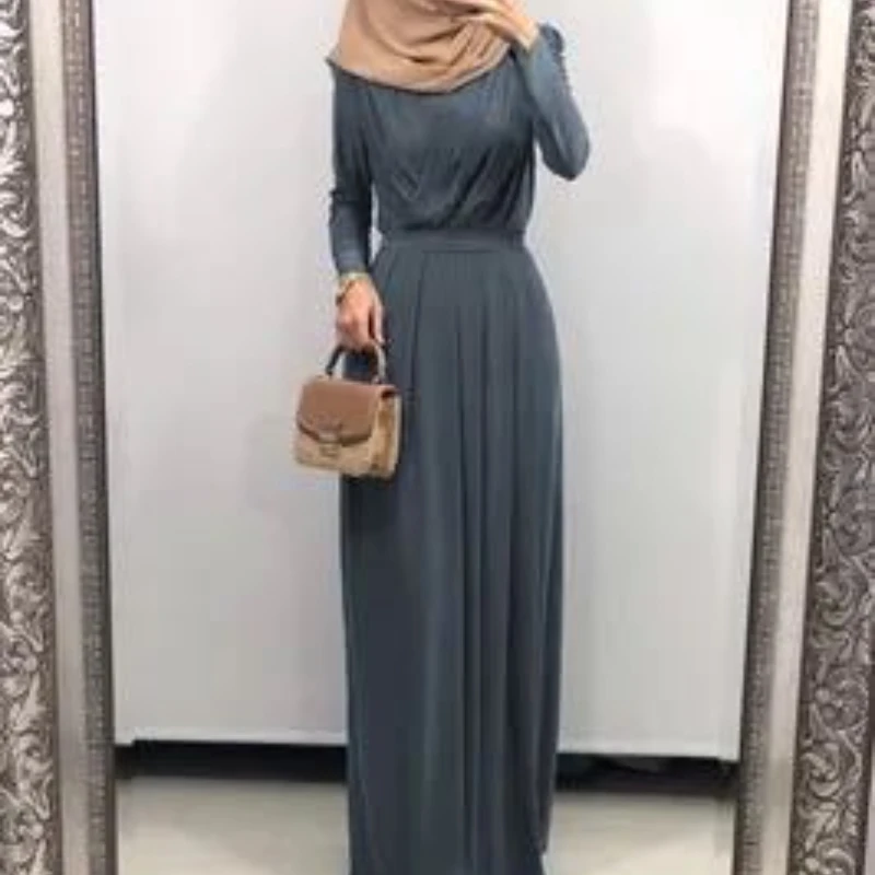 2022 New Ramadan Solid Color Modest Abayas One Piece Prayer Islam Clothing Eid Mubarak Dress Muslim Woman Dress Women Jalabiya