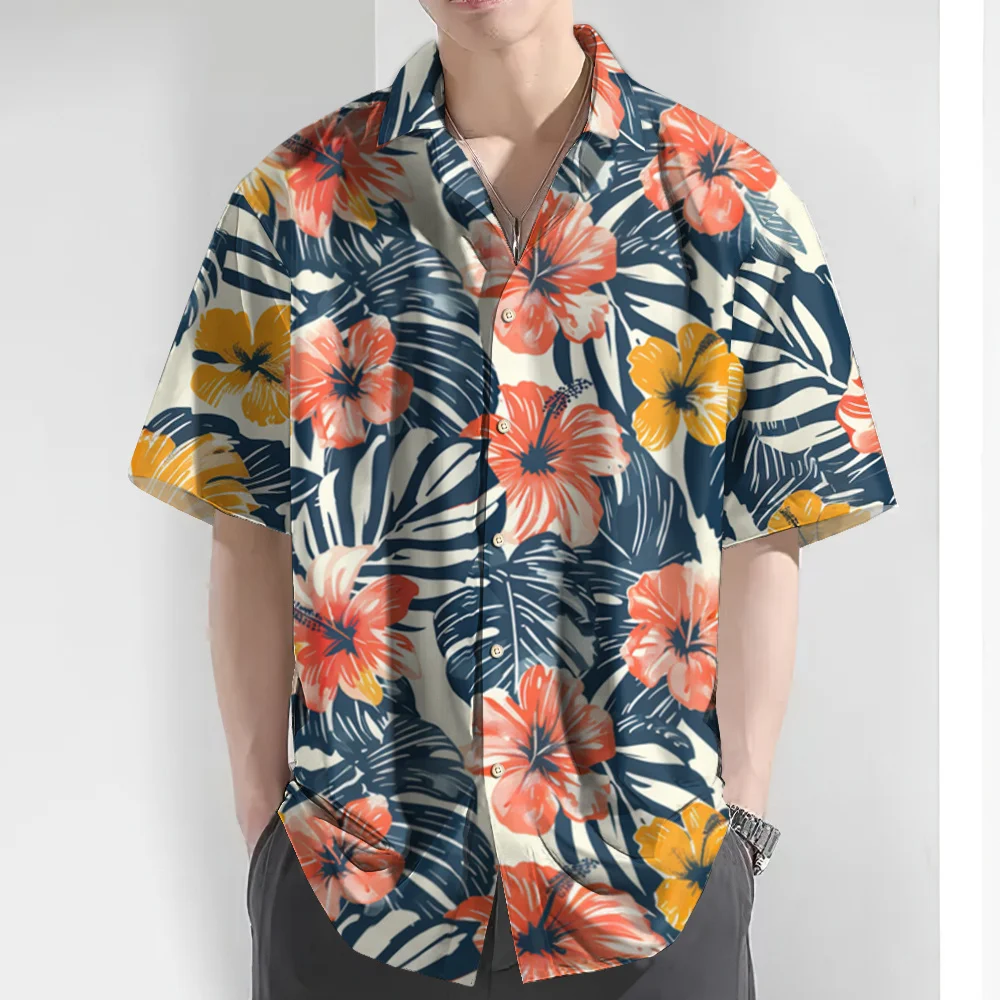 

Camisa hawaiana con estampado de flores en 3d para hombre, ropa informal de playa de gran tamaño, moda de verano, novedad