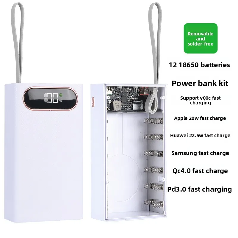 빠른 충전 22.5W DIY 12X18650 배터리 보조베터리 케이스 보조베터리 홀더 쉘 LCD 디스플레이가 있는 휴대용 배터리 보관함