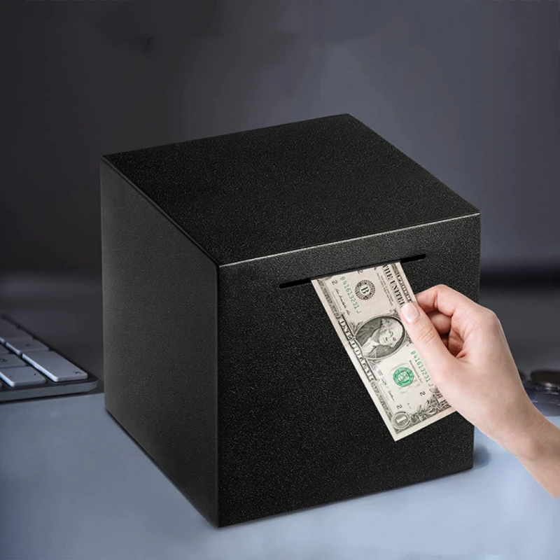 

Black Stainless Steel Money Boxes Can't Be Opened Large Secret Coin Piggy Bank for Papper Money Adult Children Home Decoration