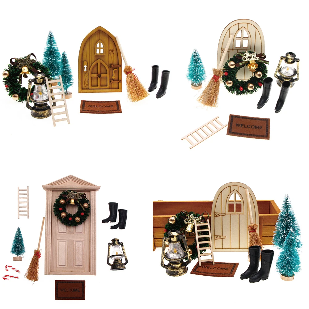 Mini House Retro Door Christmas Decoration Set Miniature Wood Elf door Fairy Accessories Tree DIY decoration | Дом и сад