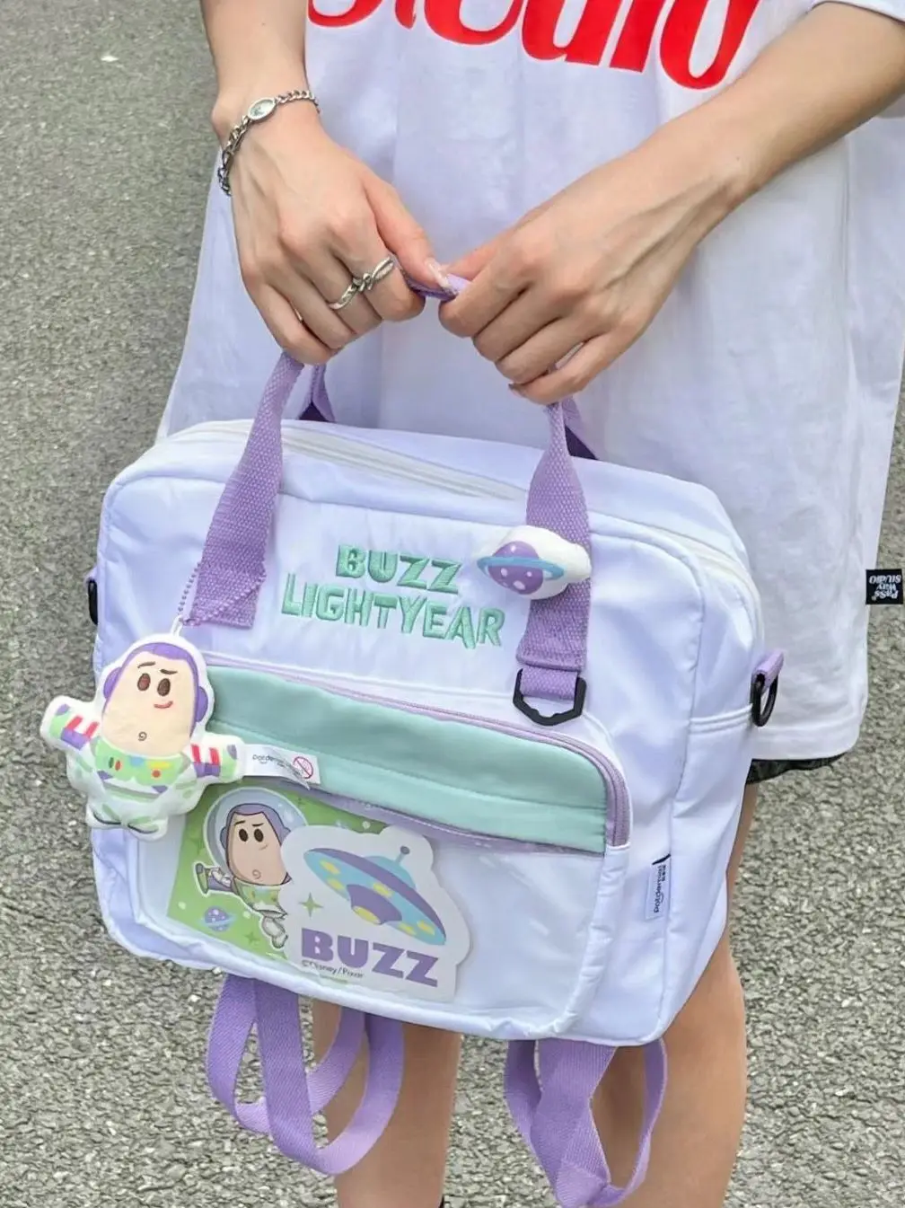 Disney backpack cartoon Buzz Lightyear handbag crossbody bag large capacity Disney strawberry bear funny travel cute backpack 4