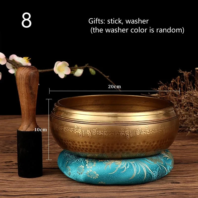 Singing Bowls Set Buddha Mantra Design Tibetan Nepal Handmade Singing Bowls Set Tibetan Bowl with Leather stick for Yoga Chanting Meditation