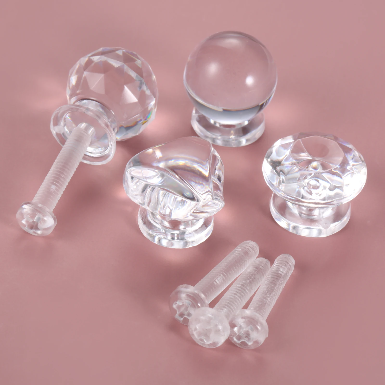 Furniture Knobs 10 Sets Clear Acrylic Pull Handle Round Acrylic Mini Knob with Screw Clear Shiny Knob Cute Decoration for Jewelry Box Gift Case