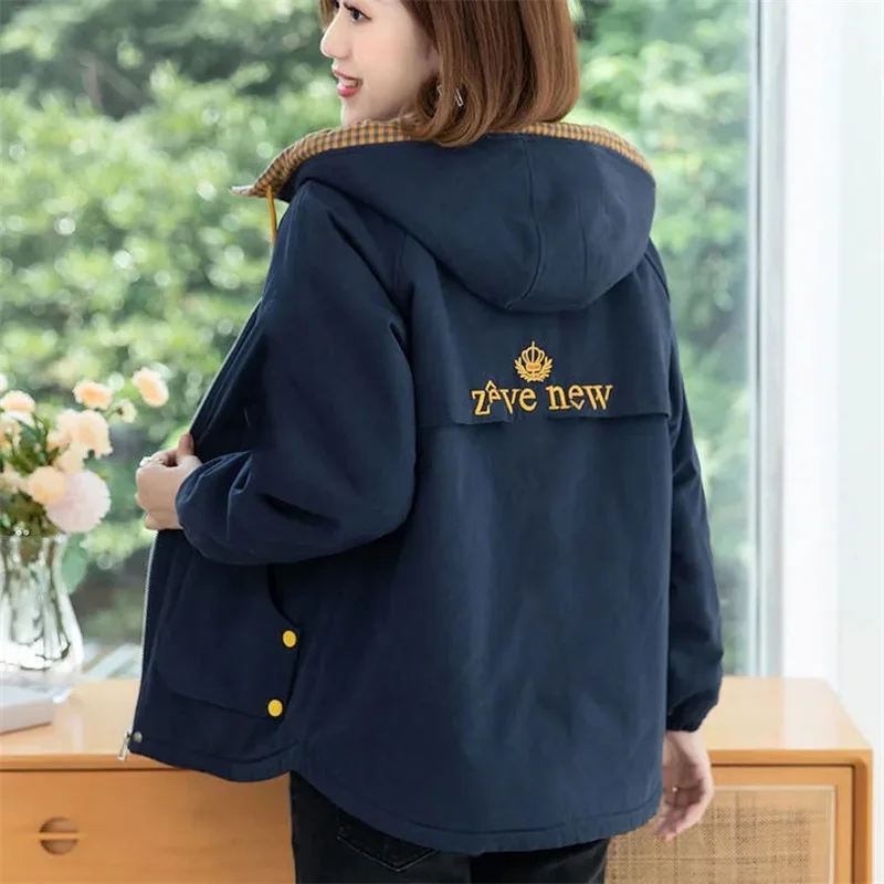 Fleece Jacket Women's Short 2021 Autumn Winter New Korean Version Loose Casual Hooded Middle-Aged Mother Warm Jacket Trend W0156